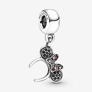 Pandora Silver Mickey Bow Charm with Black and Red Stones